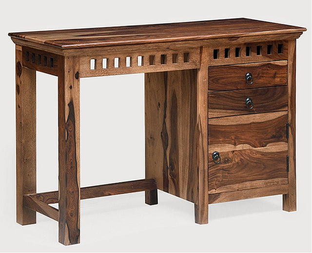 Cape Town Solid Wood Writing Study Table, Study Laptop Desk with Two Drawers & One Door - Study Table - Furniselan -  Rustic-Teak-Finish