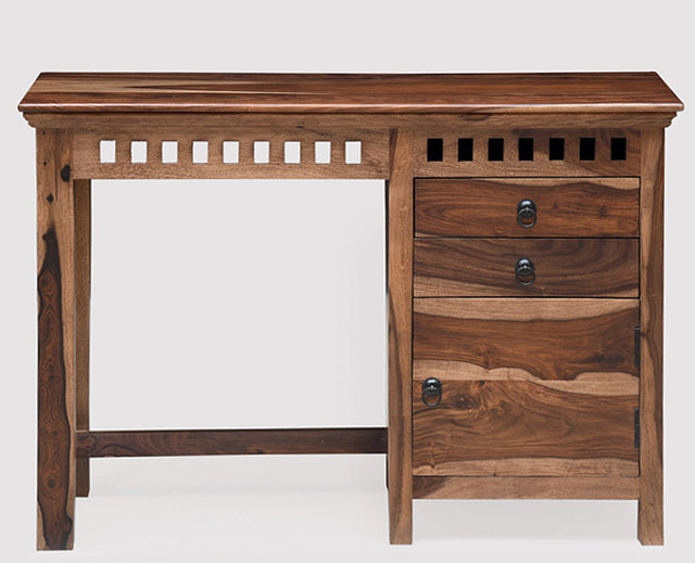 Cape Town Solid Wood Writing Study Table, Study Laptop Desk with Two Drawers & One Door - Study Table - Furniselan -  Rustic-Teak-Finish