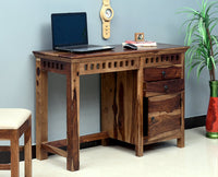 Cape Town Solid Wood Writing Study Table, Study Laptop Desk with Two Drawers & One Door - Study Table - Furniselan -  Rustic-Teak-Finish