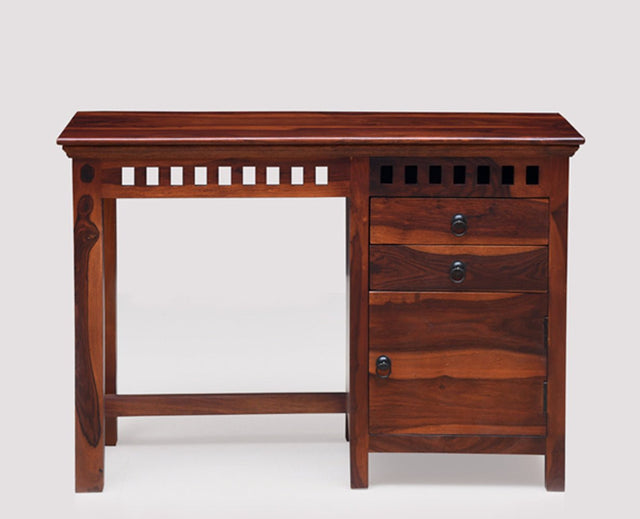 Cape Town Solid Wood Writing Study Table, Study Laptop Desk with Two Drawers & One Door - Study Table - Furniselan - Maple-Finish