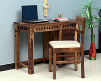 Cape Town Solid Wood Writing Study Table, Study Laptop Desk with Two Drawers & One Door including Chair - Study Table - Furniselan - Rustic-Teak-Finish