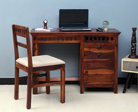 Cape Town Solid Wood Writing Study Table, Study Laptop Desk with Two Drawers & One Door including Chair - Study Table - Furniselan - Maple-Finish