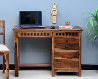 Cape Town Solid Wood Writing Study Table, Study Laptop Desk with Two Drawers & One Door including Chair - Study Table - Furniselan - Rustic-Teak-Finish