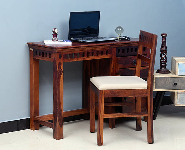 Cape Town Solid Wood Writing Study Table, Study Laptop Desk with Two Drawers & One Door including Chair - Study Table - Furniselan - Maple-Finish