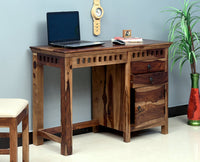 Cape Town Solid Wood Writing Study Table, Study Laptop Desk with Two Drawers & One Door including Chair - Study Table - Furniselan - Rustic-Teak-Finish