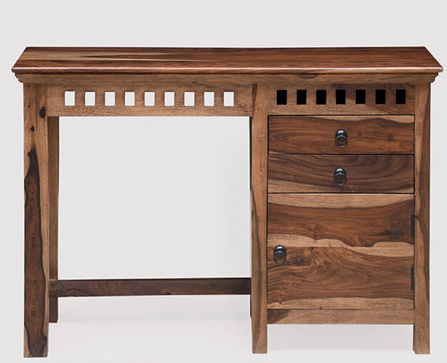 Cape Town Solid Wood Writing Study Table, Study Laptop Desk with Two Drawers & One Door including Chair - Study Table - Furniselan - Rustic-Teak-Finish