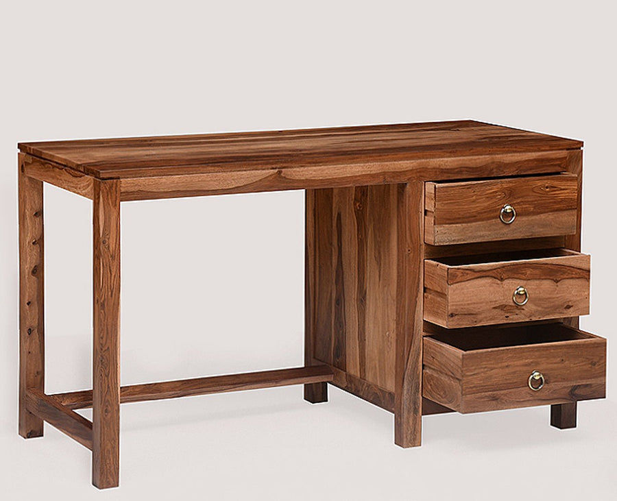 Chennai Solid Wood Writing Study Table, Study Laptop Desk with Three Drawers - Study Table - Furniselan - Rustic-Teak-Finish