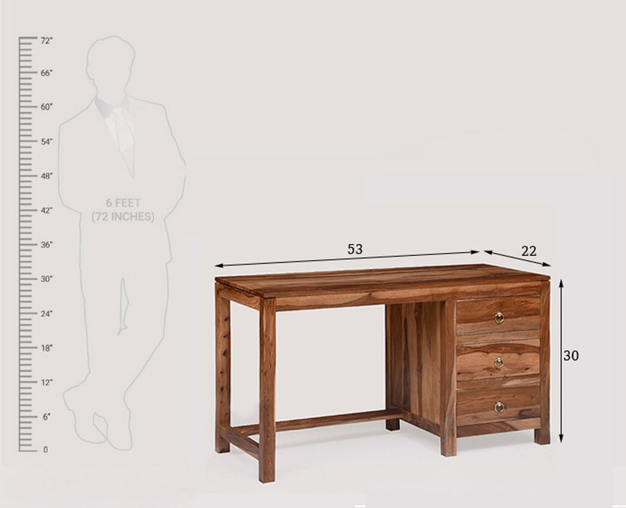 Chennai Solid Wood Writing Study Table, Study Laptop Desk with Three Drawers - Study Table - Furniselan - Rustic-Teak-Finish