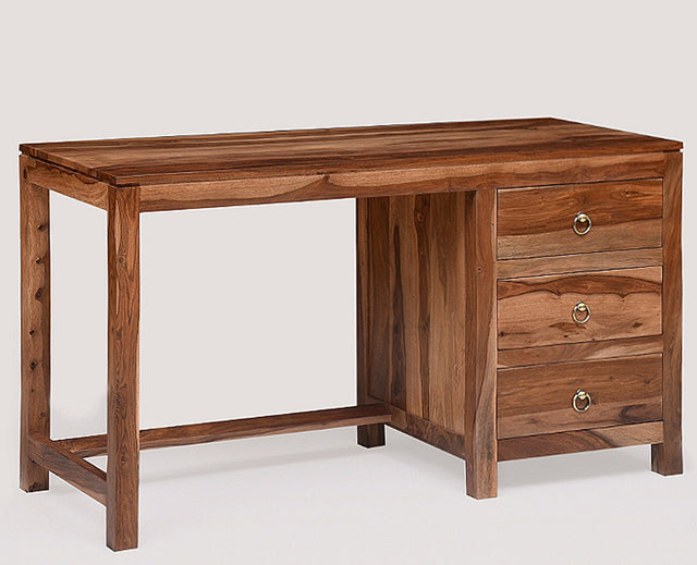 Chennai Solid Wood Writing Study Table, Study Laptop Desk with Three Drawers - Study Table - Furniselan - Rustic-Teak-Finish