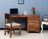 Chennai Solid Wood Writing Study Table, Study Laptop Desk with Three Drawers With Chair