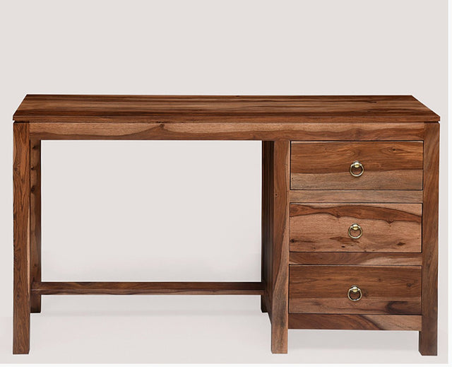 Chennai Solid Wood Writing Study Table, Study Laptop Desk with Three Drawers With Chair - Study Table - Furniselan - Rustic-Teak-Finish