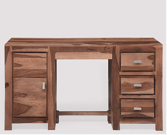 Chicago Solid Wood Writing Study Table, Study Laptop Desk with Three Drawers, One Door & Keyboard Try - Study Table - Furniselan - Rustic-Teak-Finish