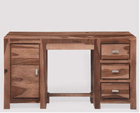 Chicago Solid Wood Writing Study Table, Study Laptop Desk with Three Drawers, One Door & Keyboard Try - Study Table - Furniselan - Rustic-Teak-Finish