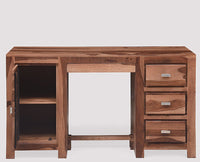 Chicago Solid Wood Writing Study Table, Study Laptop Desk with Three Drawers, One Door & Keyboard Try - Study Table - Furniselan - Rustic-Teak-Finish