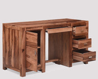 Chicago Solid Wood Writing Study Table, Study Laptop Desk with Three Drawers, One Door & Keyboard Try With Chair - Study Table - Furniselan  Rustic-Teak-Finish
