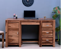 Chicago Solid Wood Writing Study Table, Study Laptop Desk with Three Drawers, One Door & Keyboard Try With Chair - Study Table - Furniselan  Rustic-Teak-Finish
