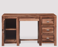 Chicago Solid Wood Writing Study Table, Study Laptop Desk with Three Drawers, One Door & Keyboard Try With Chair - Study Table - Furniselan  Rustic-Teak-Finish
