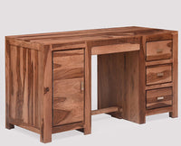 Chicago Solid Wood Writing Study Table, Study Laptop Desk with Three Drawers, One Door & Keyboard Try With Chair - Study Table - Furniselan  Rustic-Teak-Finish

