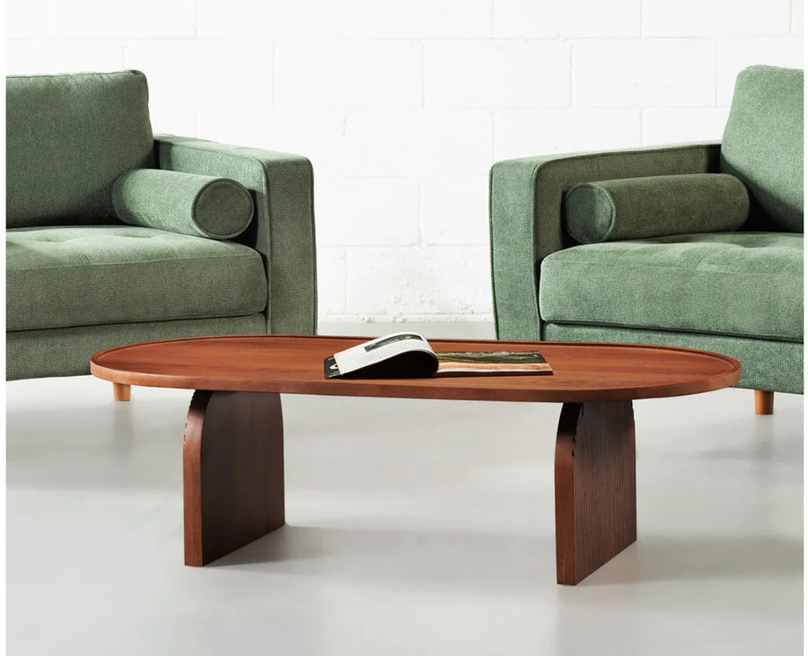 Columbia Solid Wood Oval Coffee Table Furniselan Brown Finish