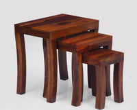 Cooper Solid Wood Stool Set of 3 Nesting Tables - Stools - Furniselan - Maple-Finish