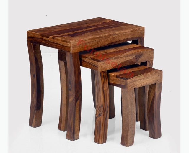 Cooper Solid Wood Stool Set of 3 Nesting Tables - Stools - Furniselan - Teak-Finish
