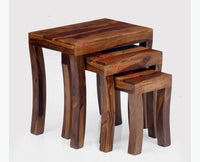 Cooper Solid Wood Stool Set of 3 Nesting Tables - Stools - Furniselan - Teak-Finish