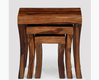 Cooper Solid Wood Stool Set of 3 Nesting Tables - Stools - Furniselan - Teak-Finish