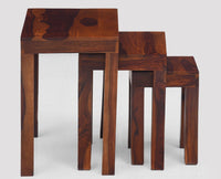 Cooper Solid Wood Stool Set of 3 Nesting Tables - Stools - Furniselan - Maple-Finish
