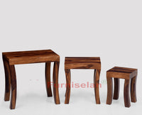 Cooper Solid Wood Stool Set of 3 Nesting Tables - Stools - Furniselan - Teak-Finish