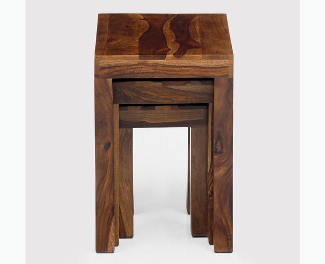 Cooper Solid Wood Stool Set of 3 Nesting Tables - Stools - Furniselan - Teak-Finish