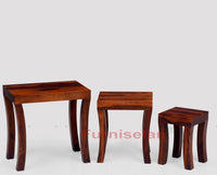 Cooper Solid Wood Stool Set of 3 Nesting Tables - Stools - Furniselan - Maple-Finish