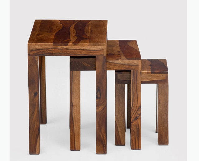 Cooper Solid Wood Stool Set of 3 Nesting Tables - Stools - Furniselan - Teak-Finish