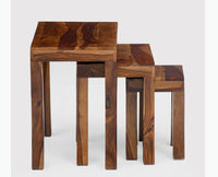 Cooper Solid Wood Stool Set of 3 Nesting Tables - Stools - Furniselan - Teak-Finish