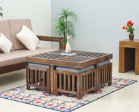 Cuttack Coffee Table with 4 Stools - Coffee Table - Furniselan - Grey-Finish