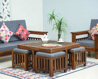 Cuttack Coffee Table with 4 Stools - Coffee Table - Furniselan - Teak-Finish