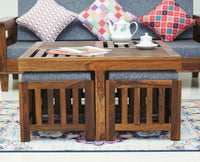 Cuttack Coffee Table with 4 Stools - Coffee Table - Furniselan - Teak-Finish