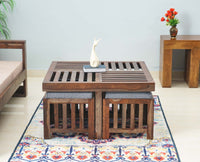 Cuttack Coffee Table with 4 Stools - Coffee Table - Furniselan - Grey-Finish