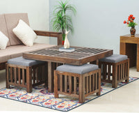 Cuttack Coffee Table with 4 Stools - Coffee Table - Furniselan - Grey-Finish