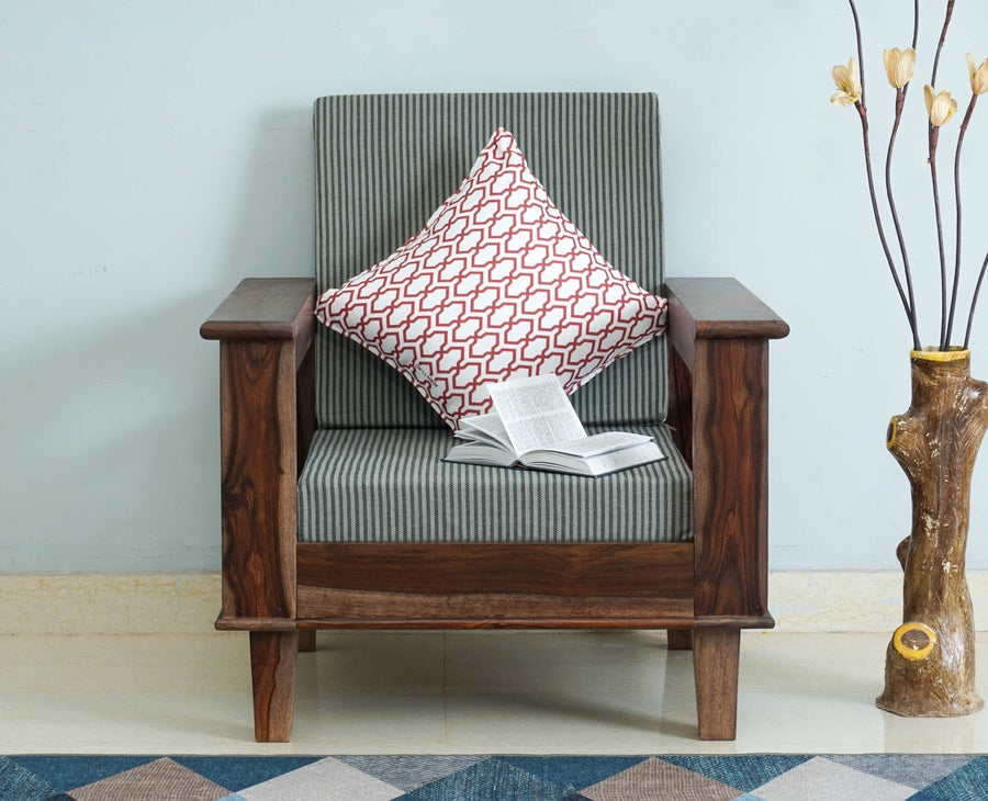 Cuttack Sheesham Wood 1 Seater Sofa - Furniselan - Grey-Finish