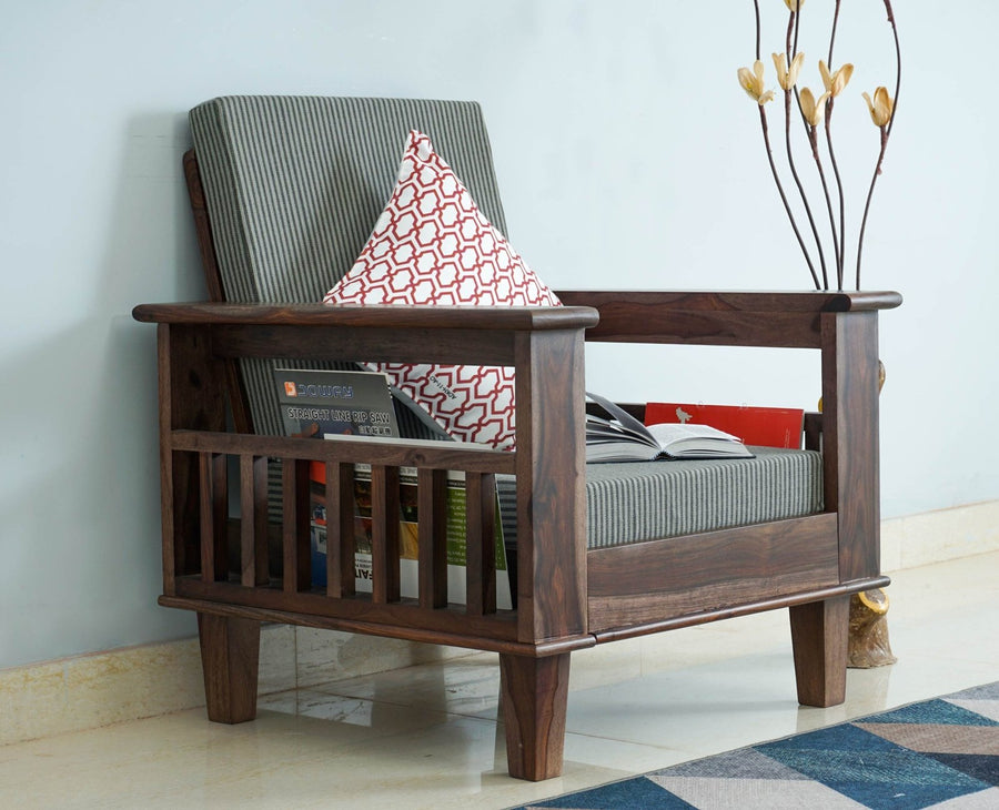 Cuttack Sheesham Wood 1 Seater Sofa - Furniselan - Grey-Finish