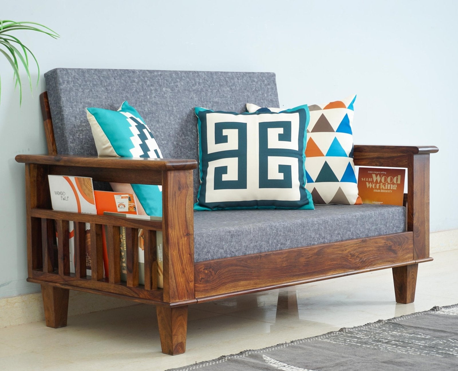Cuttack Sheesham Wood 2 Seater Sofa - Two Seater Sofa - Furniselan - Teak-Finish