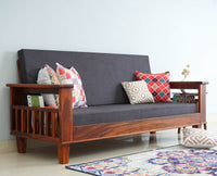 Cuttack Sheesham Wood 3 Seater Sofa - Three Seater Sofa - Furniselan - Maple-Finish