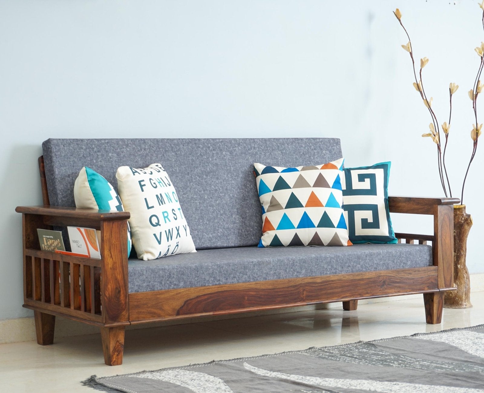 Cuttack Sheesham Wood 3 Seater Sofa - Three Seater Sofa - Furniselan - Teak-Finish