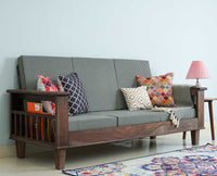 Cuttack Sheesham Wood 3 Seater Sofa - Three Seater Sofa - Furniselan - Grey-Finish