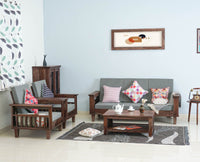 Cuttack Sheesham Wood 5 Seater Sofa With Coffee Table-3+1+1+Table - Furniselan  - Grey-Finish