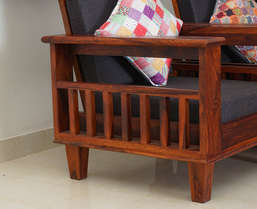 Cuttack Sheesham Wood 5 Seater Sofa With Coffee Table-3+1+1+Table - Furniselan - Maple-Finish