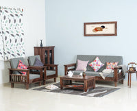 Cuttack Sheesham Wood 5 Seater Sofa With Coffee Table-3+1+1+Table - Furniselan  - Grey-Finish