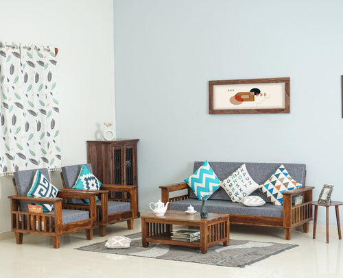 Cuttack Sheesham Wood 5 Seater Sofa With Coffee Table-3+1+1+Table - Furniselan