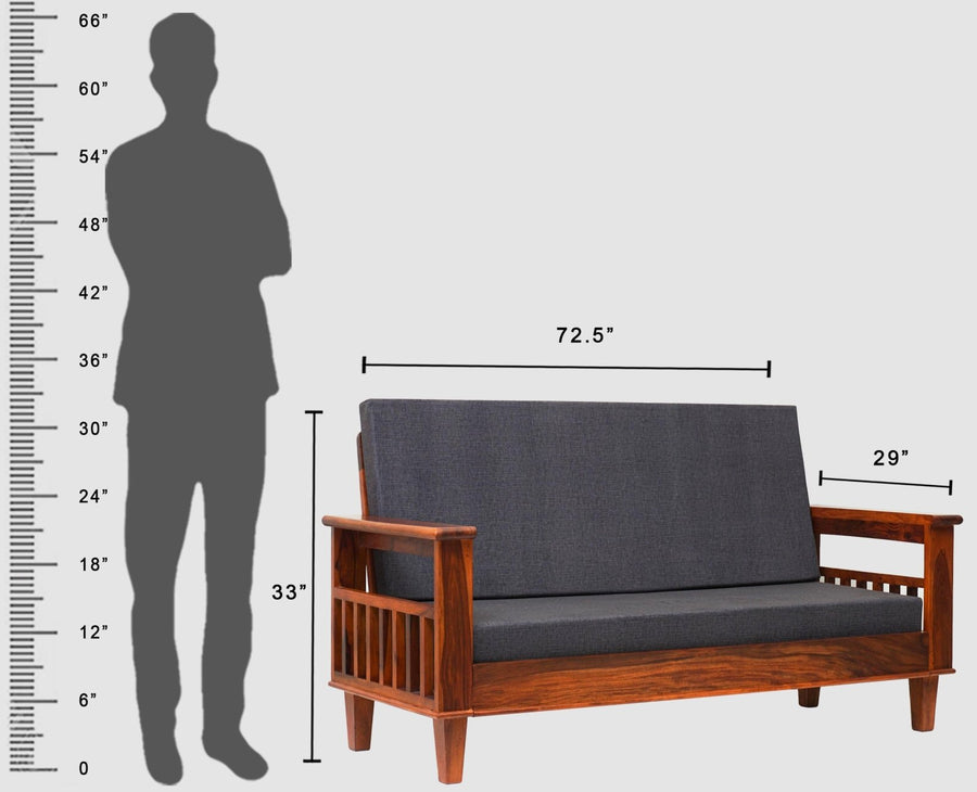 Cuttack Sheesham Wood 5 Seater Sofa With Coffee Table-3+2+Table - Furniselan - Maple-Finish