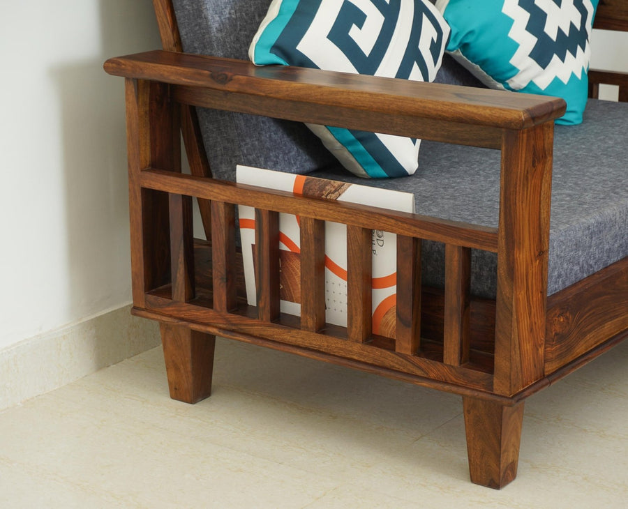 Cuttack Sheesham Wood 5 Seater Sofa With Coffee Table-3+2+Table - Furniselan - Teak-Finish